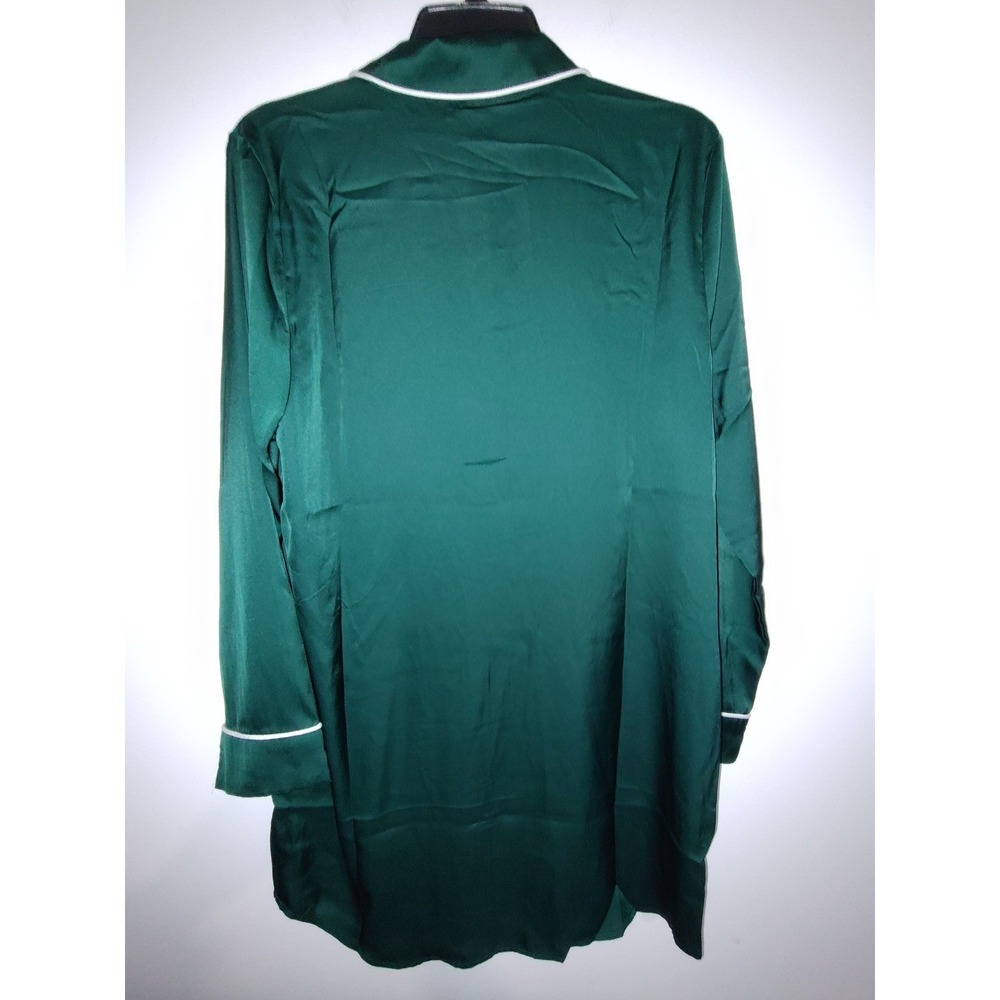 Bare Necessities Emerald Green Satin Nightshirt Long Sleeve Sleep Shirt Small - Picture 2 of 5